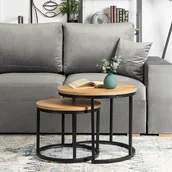 Ławy i stoliki kawowe - Zestaw Stolików Kawowych DELIA 43 cm/53 cm Dąb Złoty Nowoczesny Loft - miniaturka - grafika 1