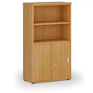 Szafa biurowa kombinowana PRIMO WOOD, drzwi przesuwne na 2 poziomach, 1434 x 800 x 420 mm, buk - Szafy biurowe - miniaturka - grafika 1
