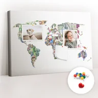Tablice i flipcharty - Szkolna Tablica korkowa 60x40 cm, Kolorowe Pinezki, wzór Mapa świata - miniaturka - grafika 1