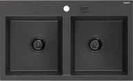 Zlewozmywaki - Mexen Hektor zlewozmywak granitowy 2-komorowy 800 x 490 mm, czarny nakrapiany, syfon czarny - 6521802000-76-B - miniaturka - grafika 1