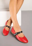 Baleriny - Czerwone Balerinki z Paskiem ze Sprzączką Xinnalia - miniaturka - grafika 1