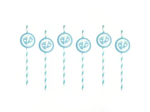 Słomki Błękitne Na Baby Shower - 6 Szt. - Słomki do napojów - miniaturka - grafika 1