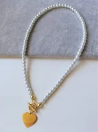 Naszyjniki - naszyjnik perły 6mm DUŻE SERCE złota stal 45cm - miniaturka - grafika 1