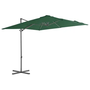 Parasol wiszący ze stalowym słupkiem, 250x250 cm, zielony - Parasole ogrodowe - miniaturka - grafika 1