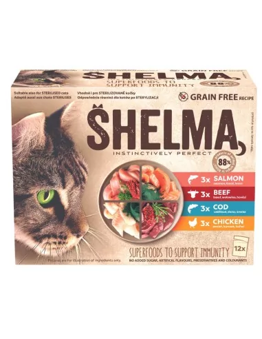 Bezzbożowe fileciki dla kota mix smaków Shelma  12x85g