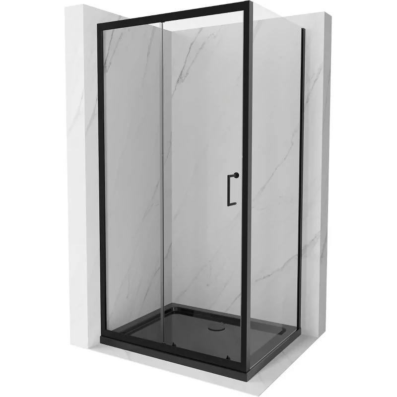 Mexen Apia kabina prysznicowa rozsuwana 140x80 cm, transparent, czarna + brodzik Flat, czarny