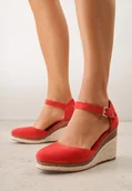 Sandały damskie - Czerwone Sandały VICESna Plecionym Koturnie Laraifa - Renee - miniaturka - grafika 1