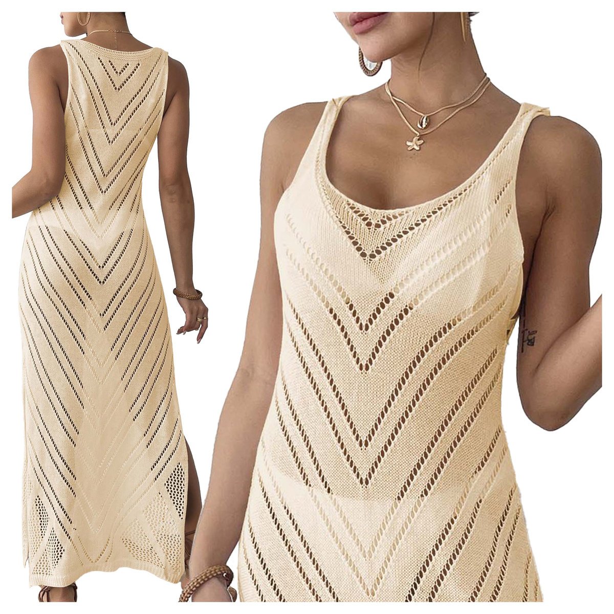 Długa ażurowa sukienka plażowa boho MAXI