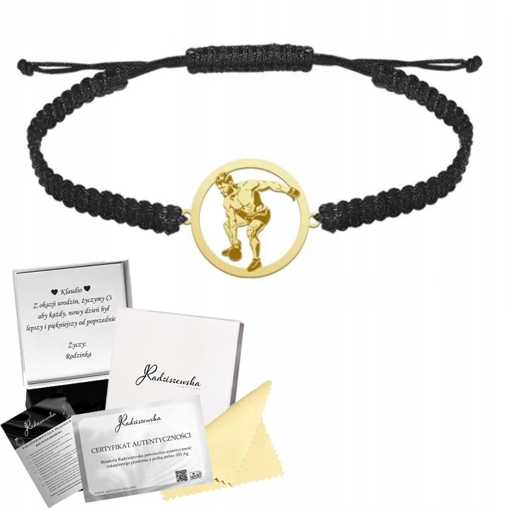 Bransoleta Męska Złota Kettlebell CrossFit Sznurek 925 Prezent GRAWER