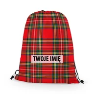 Plecaki worki - WORKO-PLECAK z Twoim imieniem Czerwona krata 004 - miniaturka - grafika 1