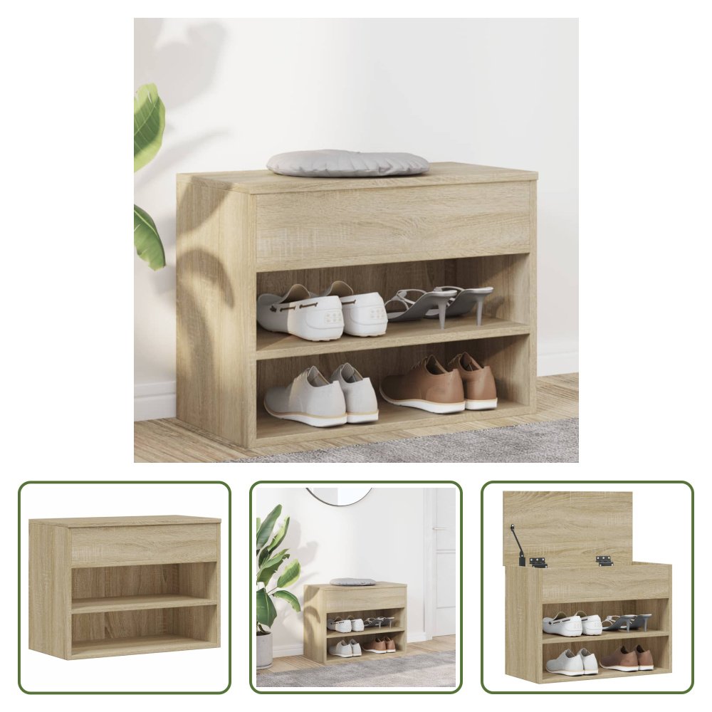 The Living Store Ławka na buty dąb sonoma 60x30x45 cm Materiał drewnopochodny