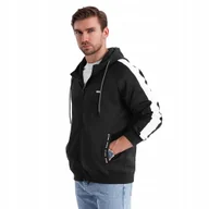 Bluzy męskie - Męska rozpinana bluza z kapturem i lampasami czarna OM-SSZP-0210 V1 r. S - miniaturka - grafika 1