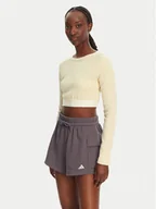 Bluzki damskie - adidas Bluzka Ribbed JD0013 Beżowy Slim Fit - miniaturka - grafika 1