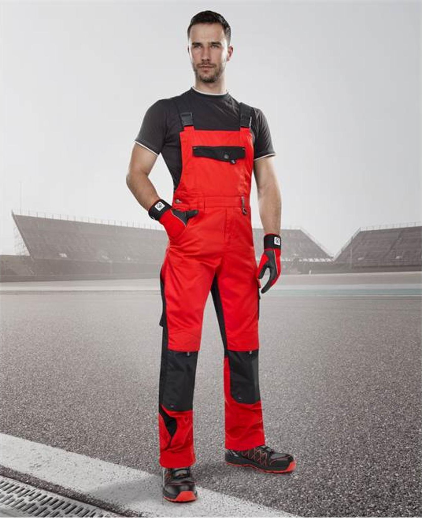 Ardon H9505 - Spodnie ogrodniczki ARDONPRE100 03 czerwono-czarne 62