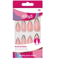 Akcesoria do paznokci - Artifical Nails sztuczne paznokcie Stiletto Silver Glitter French 24szt - miniaturka - grafika 1