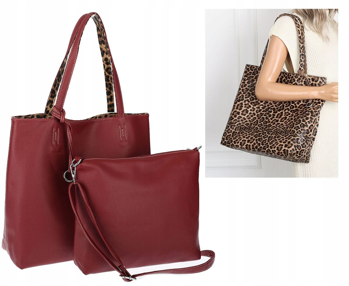 Torebka Damska dwustronna Shopper 2w1 A4 listonoszka modna WHTS932 Bordowa