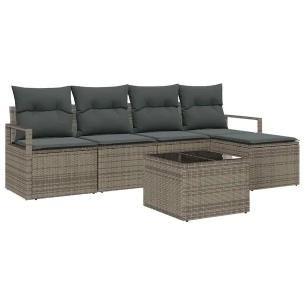 Zestaw Sof Ogrodowych Modułowych Szary, 5 Elementów, Rattan Naturalny