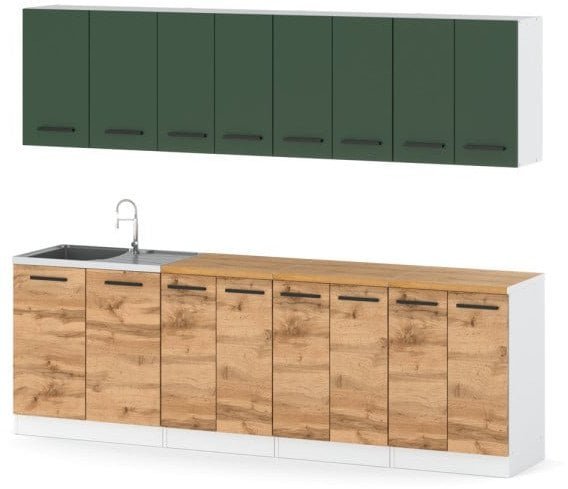 Kuchnia Modułowa Z Blatem Duża Vero 2.6m Biała Butelkowa Zieleń Dąb Wotan