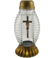 Lampiony i znicze - Znicz solarny złoty z krzyżem lampion szklany na grób - miniaturka - grafika 1