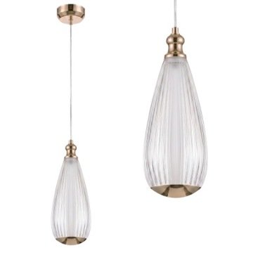 Lampa Sufitowa Wisząca Led Złota Transparentna Ryflowana Pojedyncza LHJ120