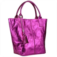 Torebki damskie - Torba worek w kolorze fuksji metalicznej ze skóry naturalnej - miniaturka - grafika 1