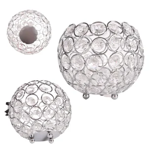 ŚWIECZNIK AŻUROWY Z KRYSZTAŁKAMI KULA LAMPION GLAMOUR NA ŚWIECZKĘ SREBRNY 12cm - Świeczniki - miniaturka - grafika 1