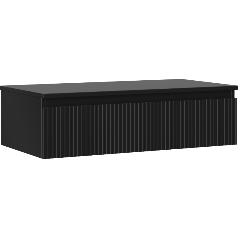 Mexen Rivel szafka łazienkowa podumywalkowa 90 cm z blatem, 1 szuflada, ryflowana , czarna mat - 91A20-09023-1-BFC71