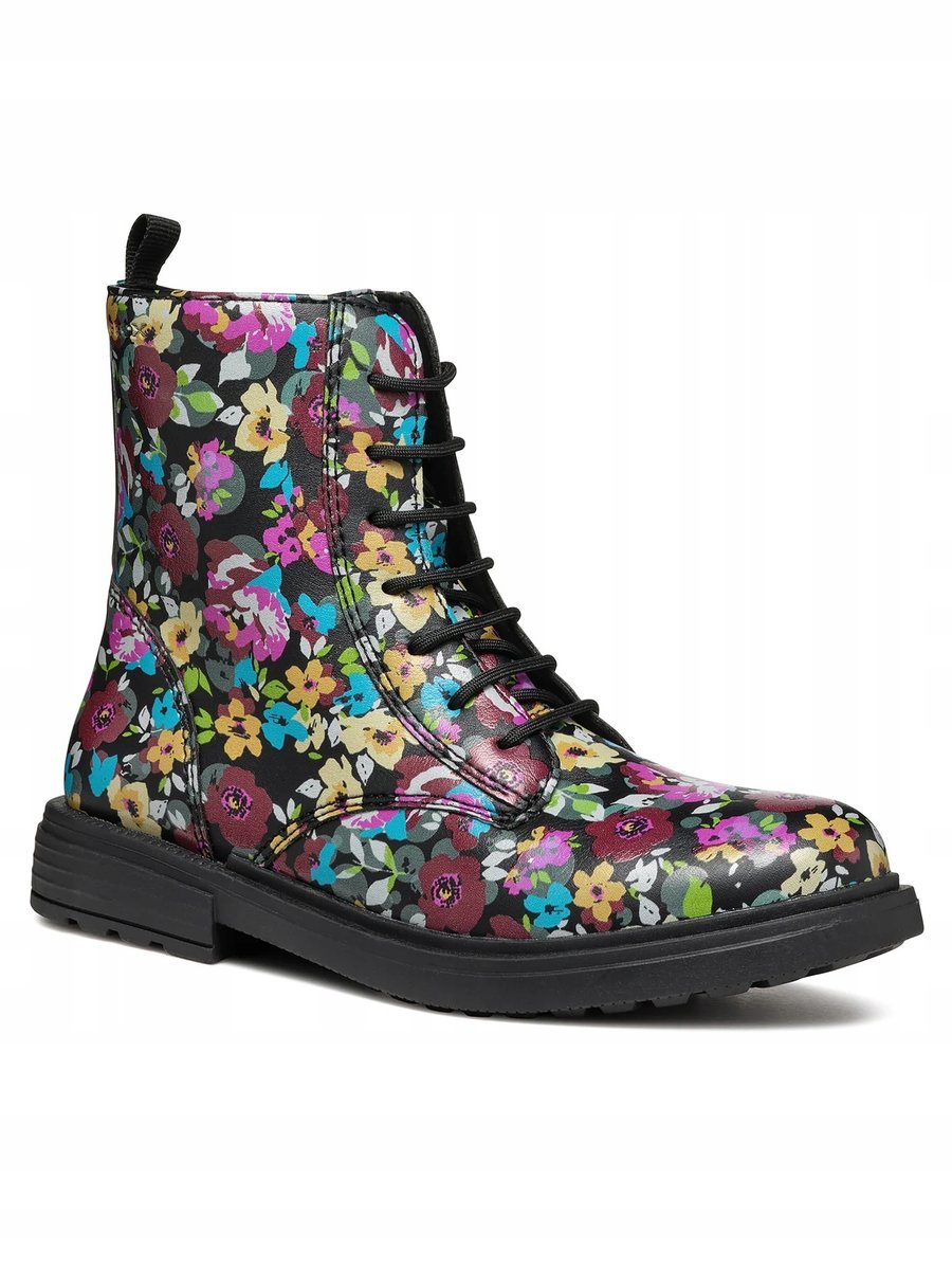 GEOX BLOOM CZARNE BOTKI W KWIATY Z EFEKTEM LAKIERU 32 16KA