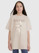 Koszulki dla dziewczynek - 4F T-shirt oversize z nadrukiem dziewczęcy - beżowy 122 (6-7 lat) - miniaturka - grafika 1