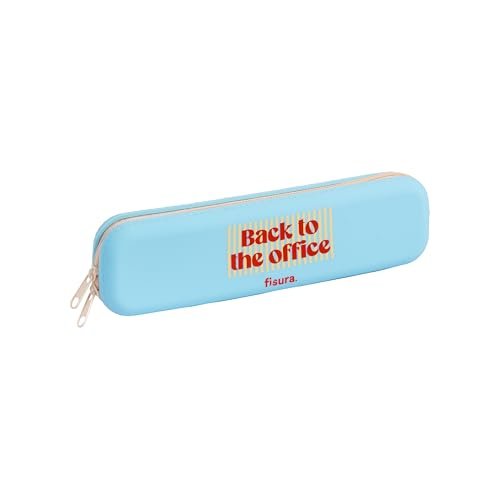 Fisura – Oryginalny silikonowy piórnik „Back to the office”, niebieski organizer wielofunkcyjny, miękki i elastyczny materiał, etui na długopisy z zamkiem, 20 x 5 cm