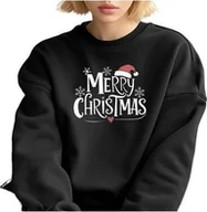 Swetry damskie - Damski sweter świąteczny Wesołych Świąt bluza Xmas pulower bluzka z długim rękawem, czarny, damski, M - miniaturka - grafika 1