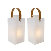 Lampy stojące - QAZQA Zestaw 2 lamp stołowych z efektem białego płomienia, ładowalnych IP44 - Stard - miniaturka - grafika 1