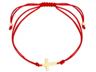 Bransoletki - Bransoletka złota 585 na czerwonym sznurku ze złotym krzyżykiem - miniaturka - grafika 1
