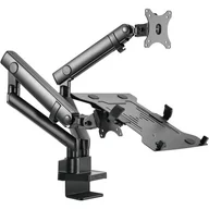 Uchwyty do monitorów - GEMBIRD Biurkowe regulowane ramię na 2 monitory + półka na notebooka -pełny ruch 17-32inch  do 8kg - miniaturka - grafika 1