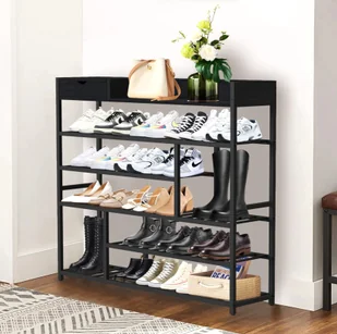DanDiBo stojak na buty Oszczędność miejsca metal Czarny Nowoczesny 6 półek 100 cm z półką Stojak na buty z miejscem do przechowywania Stojak na buty Półka Design - Szafki na buty - miniaturka - grafika 1