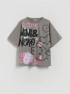 Reserved - T-shirt Mimi & Neko - ciemnoszary - Koszulki dla dziewczynek - miniaturka - grafika 1