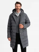 Kurtki męskie - Długa pikowana męska kurtka z podpinką grafitowa V2 OM-JALJ-0177 M - miniaturka - grafika 1