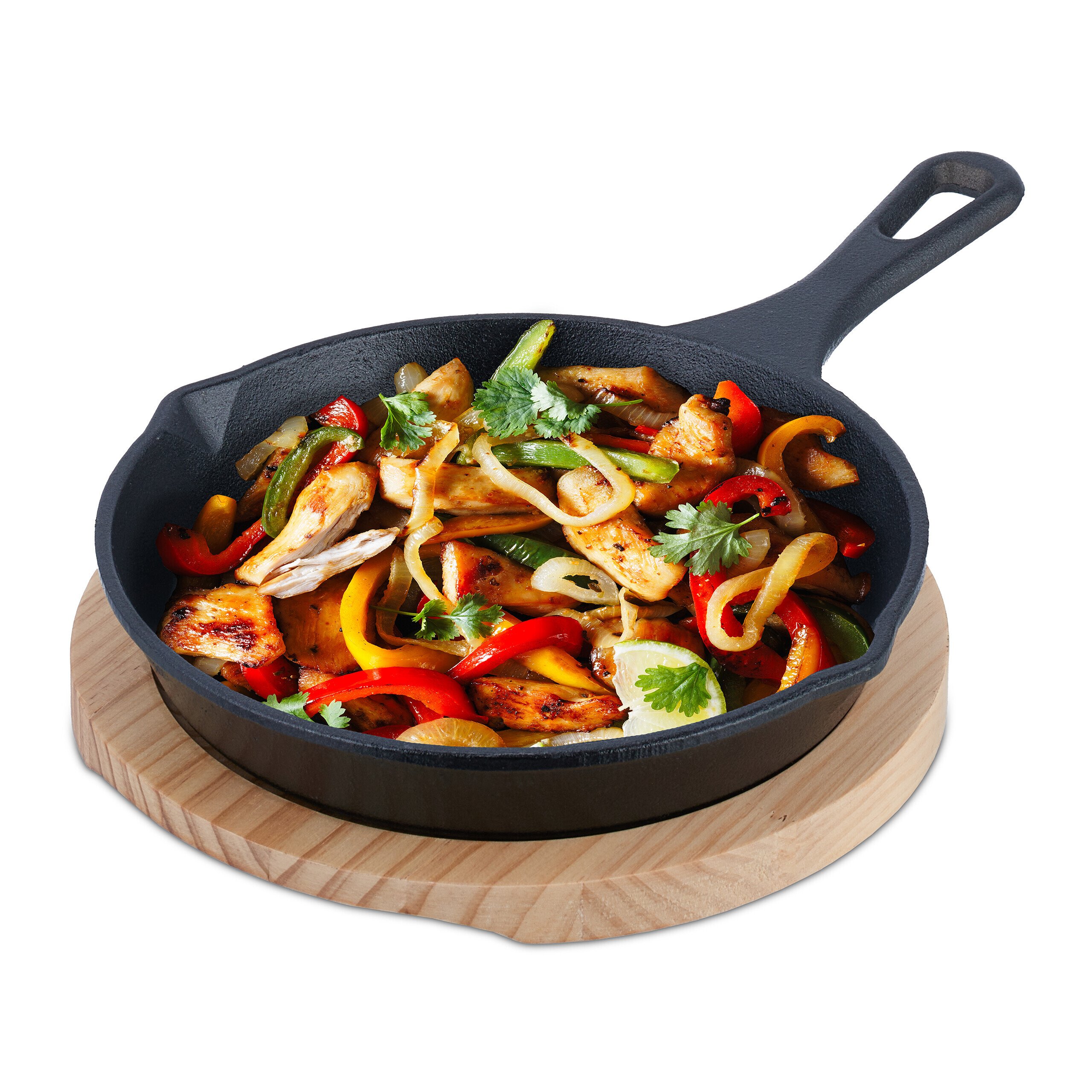 relaxdays Żeliwna patelnia z drewnianą podstawką