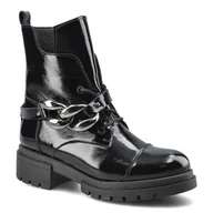 Botki damskie - Czarne Botki Karino Damskie Skórzane Obuwie - miniaturka - grafika 1