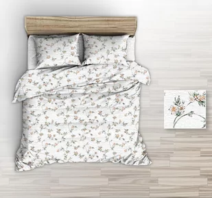 Pościel Z Kory 140X200 Biała Morelowe Bukieciki - Pościel - miniaturka - grafika 1