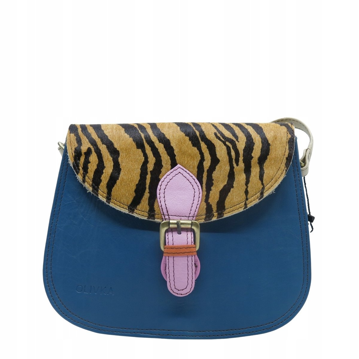 Torebka damska listonoszka skórzana klapka w zwierzęcy wzór eko OLIVKA