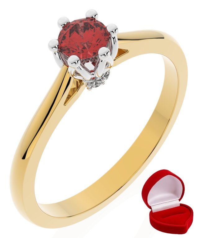 ZŁOTY PIERŚCIONEK ZARĘCZYNOWY 585 14k RUBIN 0,19 ct + PUDEŁKO R26