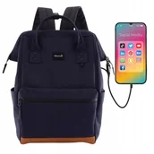 Plecaki - Miejski plecak damski w granatowym kolorze z portem USB - Himawari - miniaturka - grafika 1