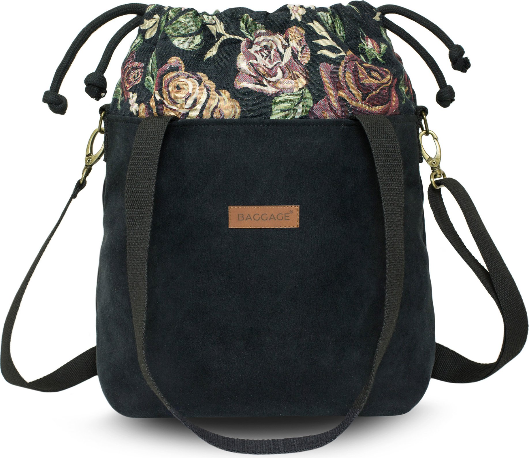 Torebki Torebka damska Torebka A4 - Torebka na ramię Torebka Shopper Torebka materiałowa Torebka z wkładką Torebka na zakupy Torebka w kwiaty Czarna