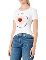Koszulki i topy damskie - Love Moschino Damska koszulka z krótkim rękawem Rollin' with Love Print, optical white, 38 - miniaturka - grafika 1