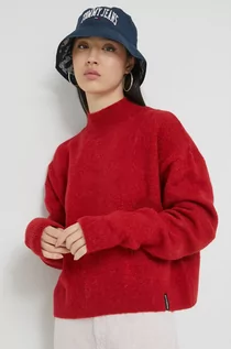 Swetry damskie - Superdry sweter damski kolor czerwony z półgolfem - grafika 1