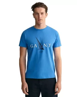 Koszulki męskie - GANT Męski T-shirt SAIL D, niebieski (Day Blue), standardowy, Day Blue, 4XL - grafika 1