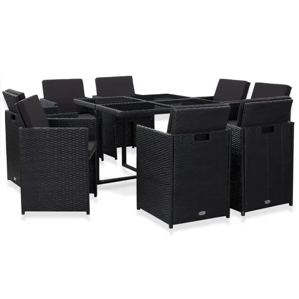 Zestaw mebli rattanowych 109x109x74 cm, czarny, z poduszkami w komplecie