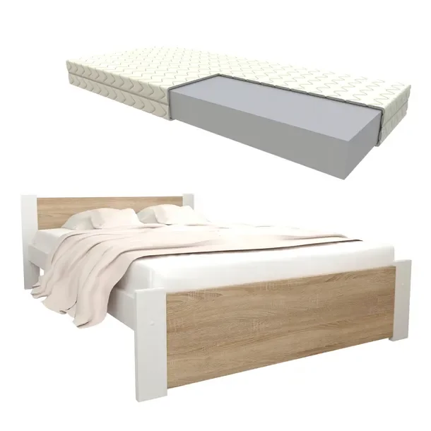Łóżko Podwójne Z Materacem Dąb Sonoma D3 120x200 + Stelaż Zestaw Solidne
