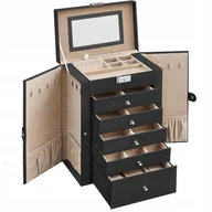 Biżuteria - akcesoria - Szkatułka Organizer Na Biżuterię Do Biżuterii Kuferek Xxl Czarny Na Klucz - miniaturka - grafika 1